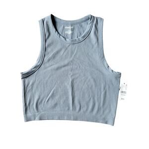 Contour Blue Gray Ribbed Tank Top Sleeveless Stretch Fitted Size L NWT